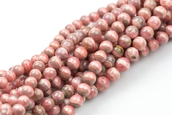Natural NATURAL Rhodochrosite round beads in full strands. 4.5mm, 5mm, 5.5mm, 6mm, 7mm, 9mm, 10mm, 10.5mm- 8 Inch strand- No Dye Smooth