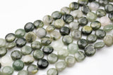 Natural 14mm Puffy Coin, Green Rutilated Quartz- Full 15.5 Inch Strand Gemstone Beads