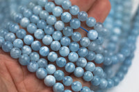 Natural AA Quality Aquamarine round beads in full strands. 8mm and 10mm AAA Quality Smooth Gemstone Beads