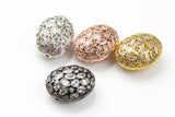 Large Polki Style CZ Pave Bead Rose Cut Diamond Style 21*26mm / 17*22mm- Oval- Gunmetal with Clear CZ