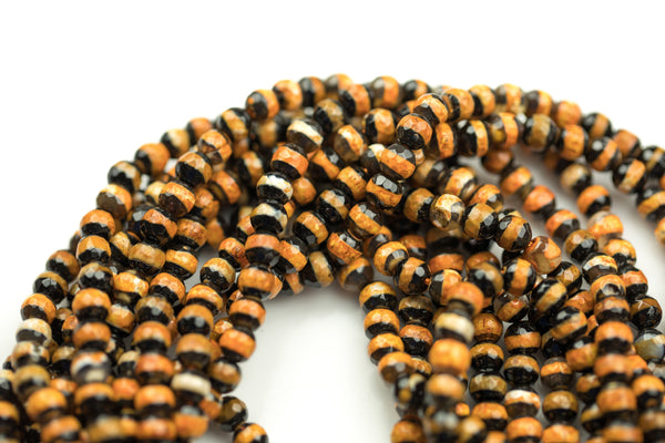 Dzi Beads Orange Single Band Faceted Round Beads. A Quality Full Strand 4mm, or 6mm.