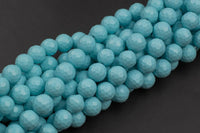 Natural Reconstituted Coral in Turquoise Color-Faceted Round. 3mm, 4mm, 6mm, 8mm, 10mm, 12mm, 14mm-Full Strand 15.5 inch Strand