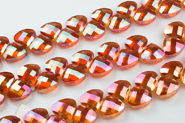 Briolette Teardrop Crystal- Medium and Large Silver-Full 15 inch strand- Mystic Red Champagne