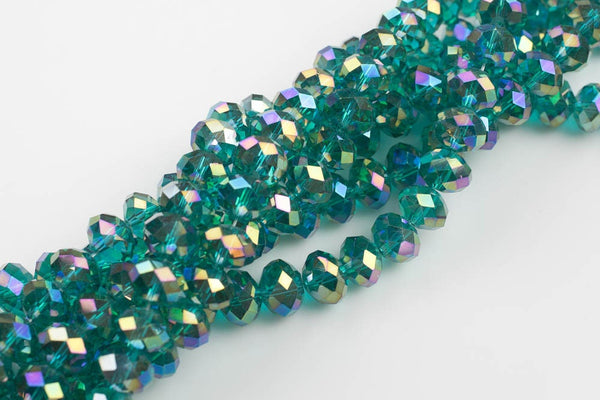 12mm Crystal Rondelle -2 or 5 or 10 STRANDS- Teal Green ab