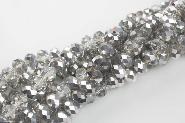 12mm Crystal Rondelle -2 or 5 or 10 STRANDS- Half Silver