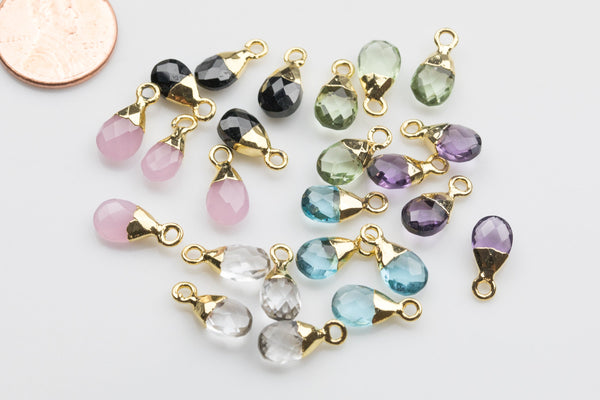Birthstone Drops Small Petite Cute Drops Briolette Teardrop Charms / Pendants ~6x13mm - Quartz Tourmaline Aquamarine Peridot Amethyst Rose