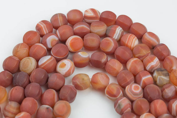 Natural Matt Banded Gray Agate, High Quality in Matt Lantern Shape, 12mm and 14mm - In Full 15.5 Inch Strand Gemstone Beads