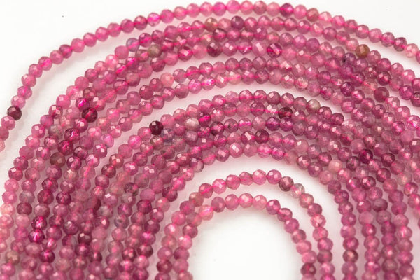 Ruby Beads Full Strands-15.5 inches 2-3mm- Nice Size Hole- Diamond Cutting, High Facets- Nice and Sparkly- Faceted Round