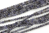 Natural Iolite Quartz Beads Full Strands-15.5 inches-3mm- Nice Size Hole- Diamond Cutting, High Facets-Nice and Sparkly-Faceted Round