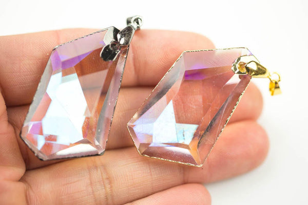 Champagne Crystal Wrapped Trapezoid In Gold and Gunmetal Pendants- 45*25