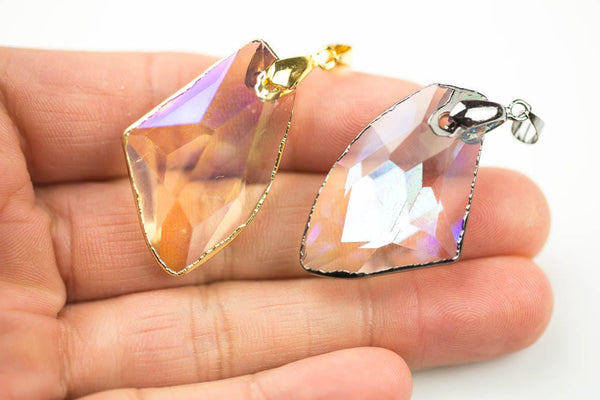 Champagne Crystal Wrapped Trapezoid In Gold and Gunmetal Pendants- 24*39mm