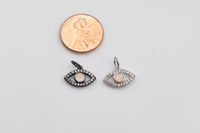 Evil Eye White Opal Charms / Pendants - Silver Gunmetal or Gold 8x14mm