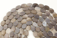 Natural Gray Agate- Flat Oval Beads-10x14mm- 28 Pieces- Special Shape- Full Strand- 16 Inches Gemstone Beads