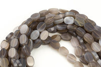 Natural Gray Agate- Flat Oval Beads-10x14mm- 28 Pieces- Special Shape- Full Strand- 16 Inches Gemstone Beads