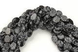 Natural SnowFlake Obsidian- Flat Oval Beads-10x14mm- 28 Pieces- Special Shape- Full Strand- 16 Inches Gemstone Beads