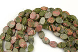 Natural Unikite- Flat Oval Beads-10x14mm- 28 Pieces- Special Shape- Full Strand- 16 Inches Gemstone Beads