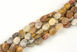 Natural Crazy Laced Agate- Flat Oval Beads-10x14mm- 28 Pieces- Special Shape- Full Strand- 16 Inches Gemstone Beads