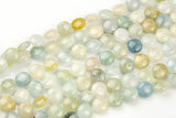 Natural aquamarine Puffy Coin beads in full strands- 12mm Gemstone Beads