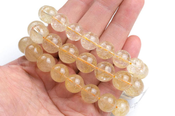 Natural Golden Rutilated Quartz Bracelet- Around 6.5-7.0mm- One Size Fits All- High Quality AAA Quality Gemstone Beads