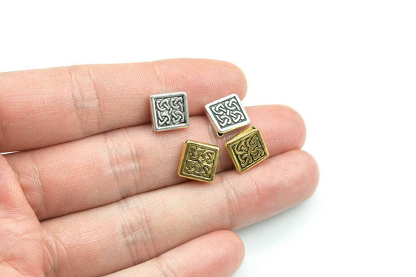 11 Celtic Knot Square Diamond Pewter Spacer Beads 13x13mm 128-8935 (Drilled from Corner to Corner)