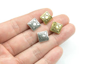 8 Flower Square Pewter Spacer Beads 4x11mm 124-10852