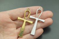 3 Ankh Cross Pewter Charms 28x56mm 1441-12911