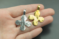 5 Hammered Cross Pewter Charms 28x40mm 1444