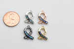 Breast Cancer Ribbon with Natural Abalone CZ Connector - Gold Silver Gunmetal Rose Gold 12x15mm