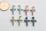 2 Small Crosses with Turquoise CZ Charms / Pendant - Gold Silver Gunmetal Rose Gold 10x15mm 2 pieces