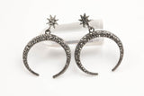 Starburst Crescent Black Diamond Crystal Earring- Pave Crescent Earring