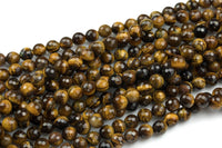 Natural A QUALITY Tiger's Eye Faceted Round, Full Strand, 4mm, 6mm, 8mm, 10mm, or 12mm Beads-Full Strand 15.5 inch Strand Gemstone Beads