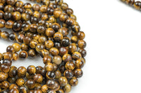 Natural A QUALITY Tiger's Eye Faceted Round, Full Strand, 4mm, 6mm, 8mm, 10mm, or 12mm Beads-Full Strand 15.5 inch Strand Gemstone Beads