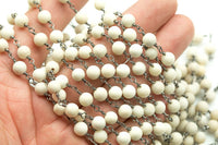 CLOSE OUT SALE!!! 1 Yard / 3 Feet !!! Matte-Finished River Stone Rosary Chain-- High Quality 6mm round Matt-- Gun Metal Plated Brass