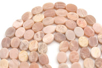 Natural Matte Pink Moonstone- Flat Oval Beads-12x16mm- 24 Pieces- Special Shape- Full Strand- 16 Inches Gemstone Beads