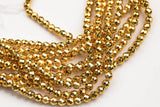 THICK GOLD COATED Hematite Faceted Round- 6mm, 8mm, 10mm - Full Strand 15.5 inch Strand - High Quality Gold Plated