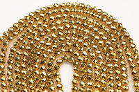 THICK GOLD COATED Hematite Faceted Round- 6mm, 8mm, 10mm - Full Strand 15.5 inch Strand - High Quality Gold Plated