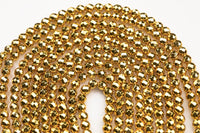 THICK GOLD COATED Hematite Faceted Round- 6mm, 8mm, 10mm - Full Strand 15.5 inch Strand - High Quality Gold Plated