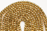 THICK GOLD COATED Hematite Faceted Round- 6mm, 8mm, 10mm - Full Strand 15.5 inch Strand - High Quality Gold Plated