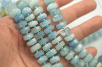 Natural Aquamarine Beads. High Quality 12mm and 14mm Large Hand Faceted Roundel 16" strand AAA Quality Gemstone Beads