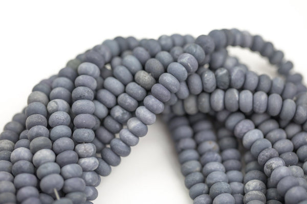 Dark Navy Jadel High Quality in 6mm and 8mm Matt Smooth Roundel- Full 15.5 Inch Strand