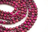 Natural Fusia Tiger's Eye Faceted Round, Full Strand, 6mm, 8mm, 10mm, or 12mm Beads-Full Strand 15.5 inch Strand Gemstone Beads