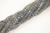 Natural Labradorite Round- Small Size- A quality -Full Strand 15.5 inch Strand-3mm and 4mm- High Quality Smooth Gemstone Beads