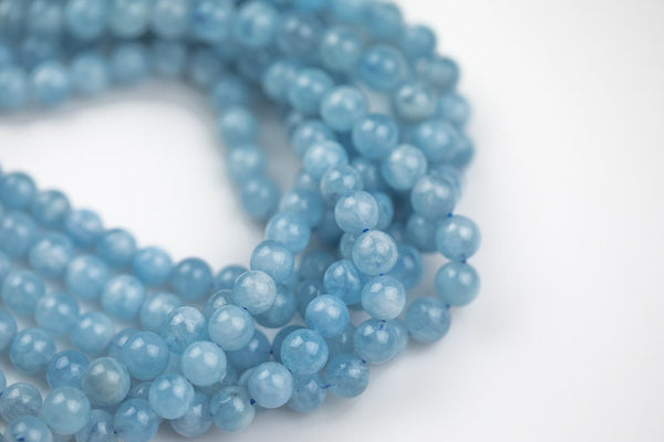 Natural AA Quality Aquamarine round beads in full strands. 8mm and 10mm AAA Quality Smooth Gemstone Beads