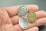 6 Hammered Oval Cross Coin Charms 21x26mm- 30694