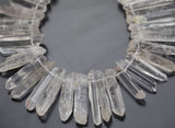 Natural Large Raw Brazilian Quartz Crystal Points - Top Drilled - Approx. 46 pcs - Full Strand Gemstone Beads