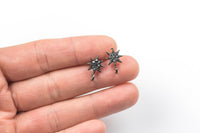 Starburst Earring Stud Black Diamond Crystal Earring- 10mm- 2 Pairs