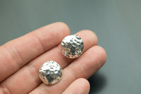 3 Puffy Hammered Coin PEWTER BEADS 17mm- 385-8552