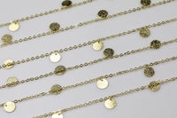 New!! Brushed Gold Coin Drop Chain - Light Gold Plated Brass - High Quality Gold Plating!!! By THE YARD / 3 feet