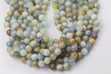 Natural Blue Green Aquamarine Beads in Round Beads - Full Strands - 6mm, 8mm, 10mm, 12mm Smooth Gemstone Beads