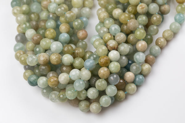 Natural Faceted Blue Green Aquamarine Beads in Faceted Round Beads - Full Strands - 4mm, 6mm, 8mm, 10mm, 12mm AAA Quality AAA Quality